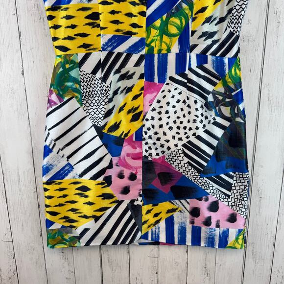 Samuel Dong Multicolor Funky Abstract Print Fitted Mini Dress Pockets Size Large - Picture 8 of 16